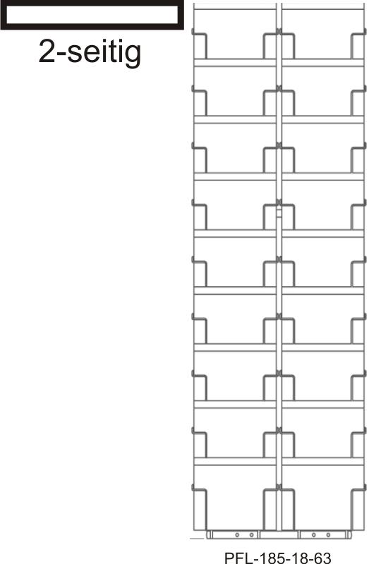 Bodenständer 185 mm, T63mm, 36 Fächer, 2-reihig, 2-seitig, silber